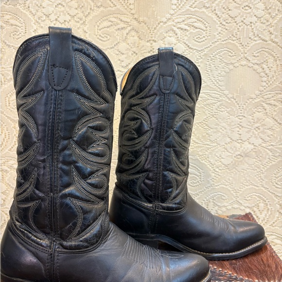 Vintage Black Western Leather Boots men’s size 8 1/2 EE wide - Picture 8 of 11